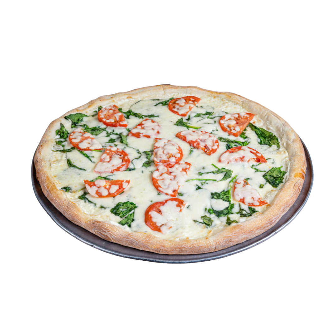 White Pizza with Spinach and Tomato